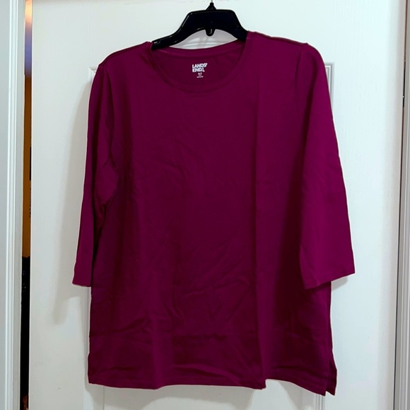 Lands' End Tops - Women's 3/4 Sleeve Supima Cotton Crewneck Tunic Rubellite